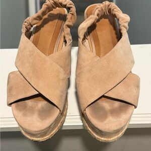 Joie Suede Crisscross Espadrille Wedge Sandals - Beige